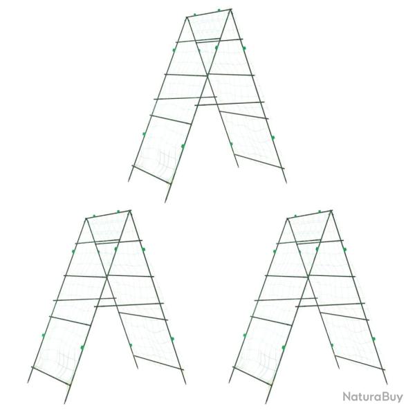 Lot de 3 treillis de jardin pour plantes grimpantes ajustable 99 x 90 x 175,5 cm en acier vert 02_0