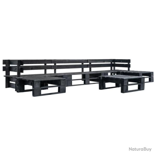 Salon de jardin meuble d'ext�rieur ensemble de mobilier palette 6 pi�ces noir bois 02_0018473
