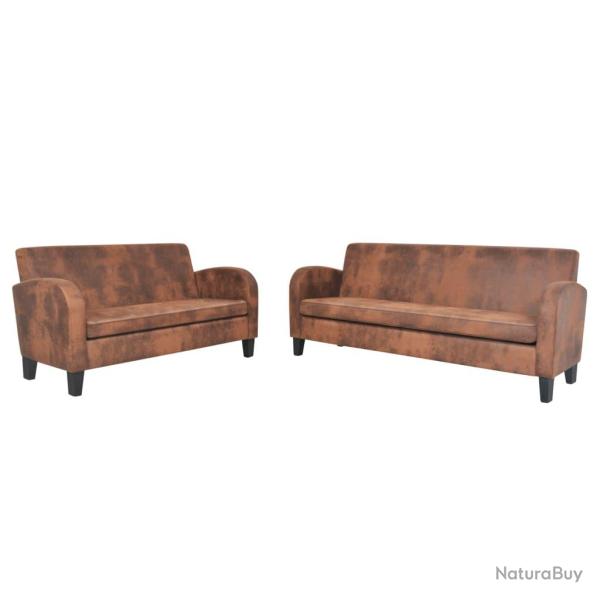 Ensemble de canap�s 2 pi�ces daim synth�tique marron 02_0020254