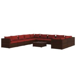 Salon de jardin meuble d'ext&eacute;rieur ensemble de mobilier 12 pi&egrave;ces avec coussins r&eacute;sine tress&eacute;e marr