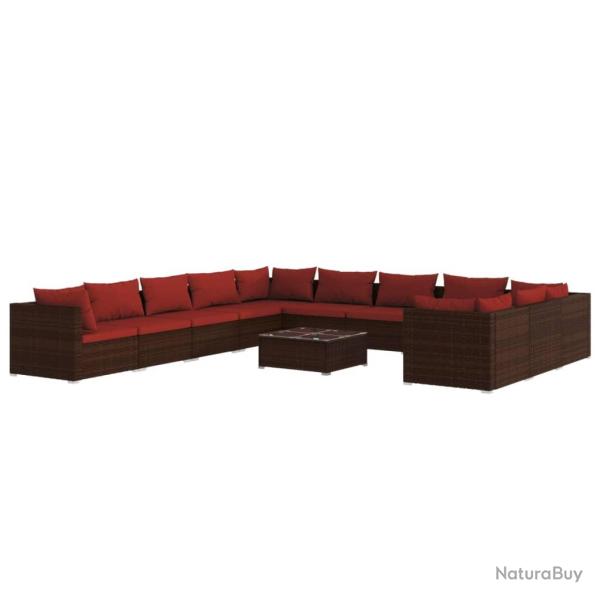 Salon de jardin meuble d'ext�rieur ensemble de mobilier 12 pi�ces avec coussins r�sine tress�e marr
