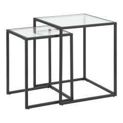 Lot de 2 tables d'appoint gigognes en verre et m&eacute;tal transparent / noir 03_0008550
