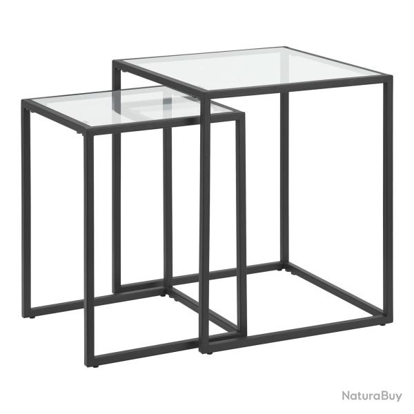Lot de 2 tables d'appoint gigognes en verre et m�tal transparent / noir 03_0008550