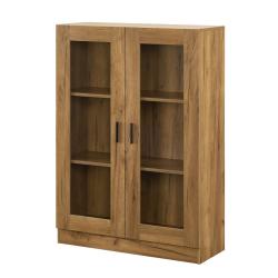 Armoire &eacute;tag&egrave;re meuble de rangement vitr&eacute;e 115 x 80 x 31 cm effet ch&ecirc;ne 03_0008930