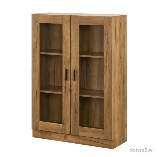 Armoire �tag�re meuble de rangement vitr�e 115 x 80 x 31 cm effet ch�ne 03_0008930
