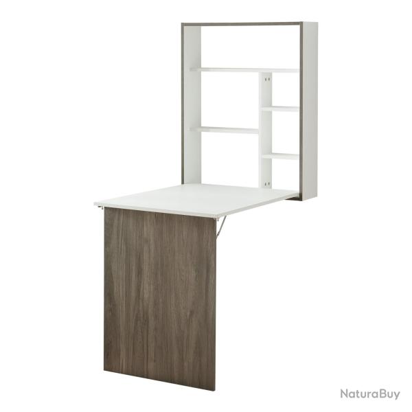 Bureau table poste de travail mural pliant 72 x 77 x 59 cm blanc effet bois 03_0009060