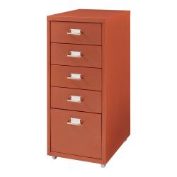 Caisson de bureau armoire meuble de rangement &agrave; roulettes avec 5 tiroirs 69 x 28 x 41 cm rouge briq