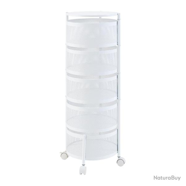 Chariot de service desserte cuisine salon meuble de rangement � 5 niveaux acier 90 x 33 cm blanc 03