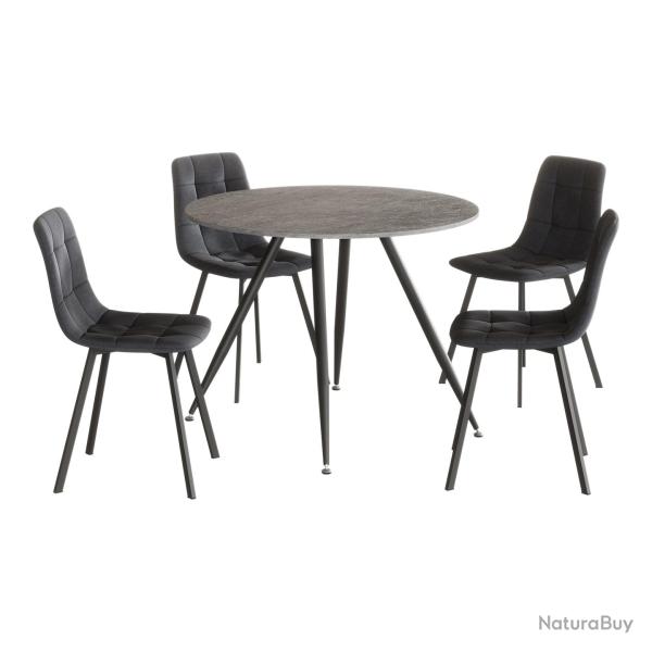 Ensemble chaise table de salle � manger pour 4 personnes effet b�ton / gris fonc� 03_0009433