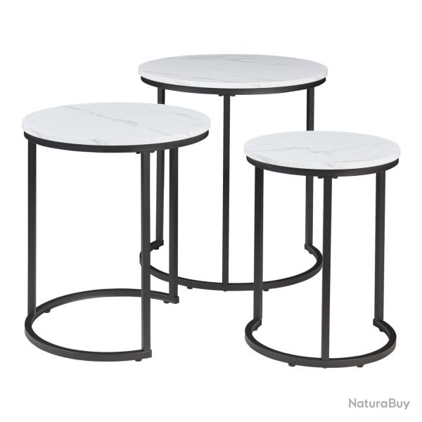 Lot de 3 tables basses gigognes noir effet marbre blanc 03_0009774