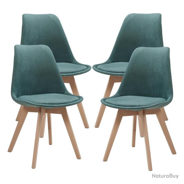 Lot de 4 chaises de salle � manger moderne design robuste velours c�tel� vert fonc� 03_0009827