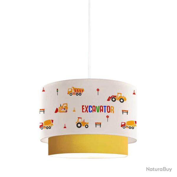 Lampe lampadaire suspension pour enfant motif d'engins de chantier blanc or 03_0010742