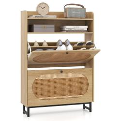 &Eacute;tag&egrave;re &agrave; chaussures avec tiroirs rabattables 80 x 24 x 115 cm rangement discret finition rustique