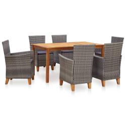 Mobilier &agrave; d&icirc;ner 7 pi&egrave;ces r&eacute;sine tress&eacute;e et bois d'acacia gris 02_0014638