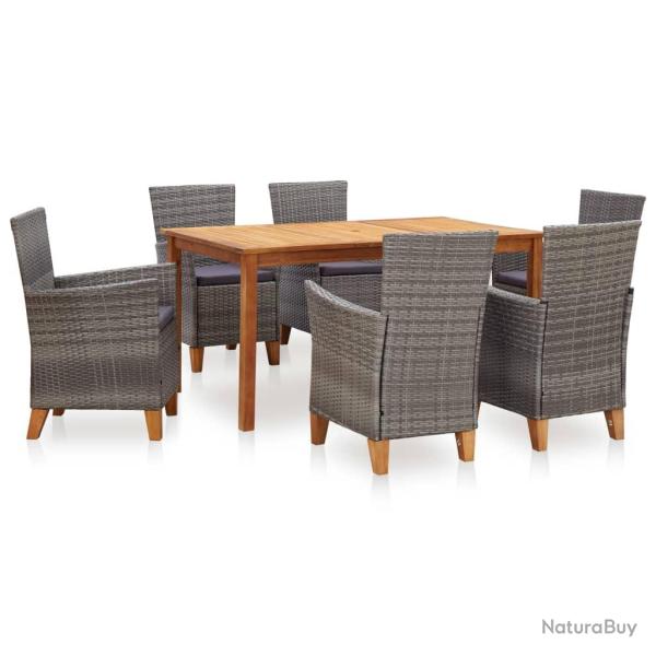 Mobilier � d�ner 7 pi�ces r�sine tress�e et bois d'acacia gris 02_0014638