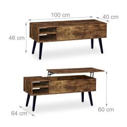 Table basse multifonctionnelle avec rangement pratique 46 x 100 x 40 cm en bois agglom&eacute;r&eacute; marron 13