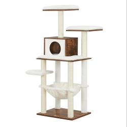 Arbre &agrave; chat tour de jeux 138 cm niche marron rustique 12_0003889