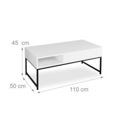Table basse pliable moderne avec plateau relevable 60 x 110 x 77,5 cm en agglom&eacute;r&eacute; blanc 13_0015740