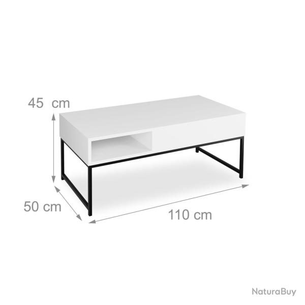 Table basse pliable moderne avec plateau relevable 60 x 110 x 77,5 cm en agglom�r� blanc 13_0015740