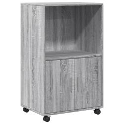 Armoire &agrave; roulettes multifonctionnelle espace de rangement 55 x 40 x 91 cm en bois d'ing&eacute;nierie gri