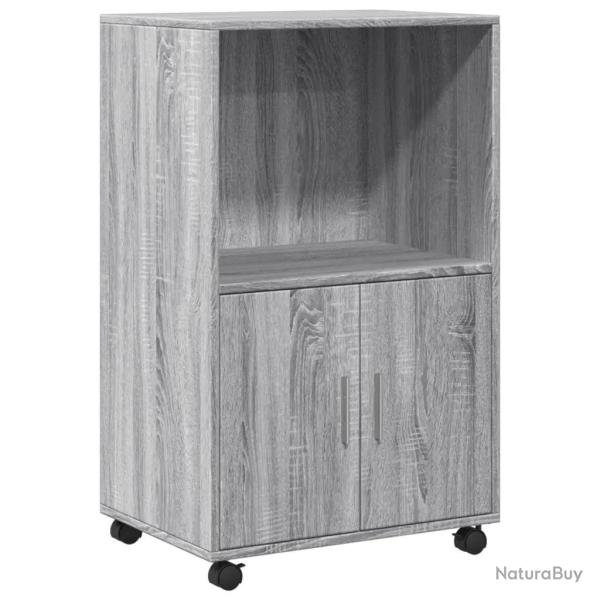 Armoire � roulettes multifonctionnelle espace de rangement 55 x 40 x 91 cm en bois d'ing�nierie gri