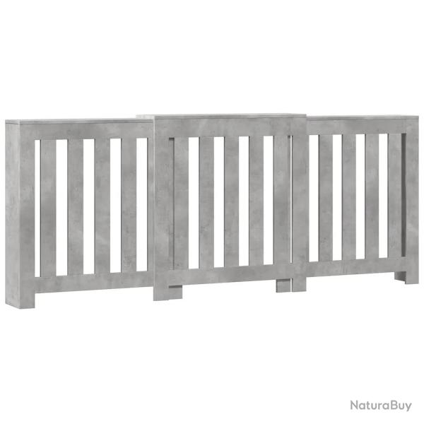 Cache-radiateur moderne � lattes pour salon 205 x 21,5 x 83,5 cm en bois d'ing�nierie gris b�ton 02