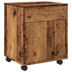 Armoire &agrave; roulettes multifonctionnelle espace de rangement chaul&eacute; 45 x 38 x 54 cm en bois d'ing&eacute;nie