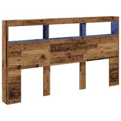 Armoire t&ecirc;te de lit avec rangement et lumi&egrave;res LED 180 x 17 x 102 cm en bois d'ing&eacute;nierie vieux boi