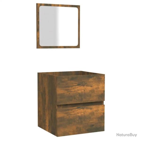 Armoire de bain murale design pratique rangement 41 x 38,5 x 45 cm en bois d'ing�nierie ch�ne fum�