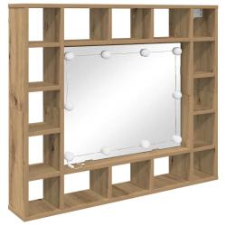 Armoire miroir LED murale avec &eacute;tag&egrave;res rangement 91 x 15 x 76 cm moderne chic en bois d'ing&eacute;nierie