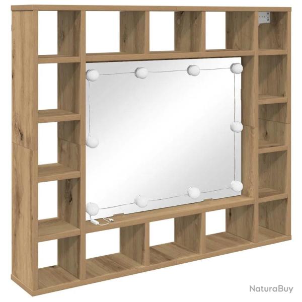 Armoire miroir LED murale avec �tag�res rangement 91 x 15 x 76 cm moderne chic en bois d'ing�nierie