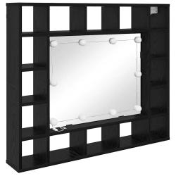 Armoire miroir design moderne avec &eacute;clairage int&eacute;gr&eacute; 91 x 15 x 76 cm en bois d'ing&eacute;nierie ch&ecirc;ne noi