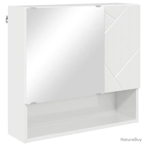 Armoire miroir moderne avec rangement mural 59 x 17 x 55 cm en bois d'ing�nierie blanc brillant 02_
