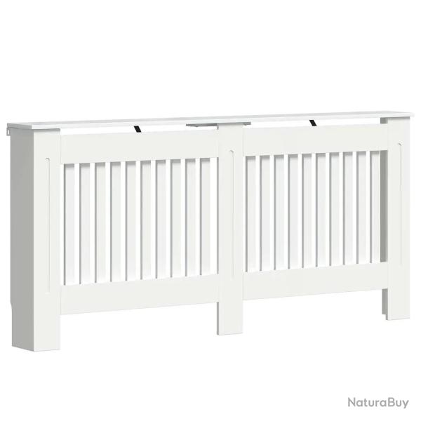 Cache-radiateur moderne 172 x 19 x 81 cm rangement s�curis� design � lattes verticales en bois blan