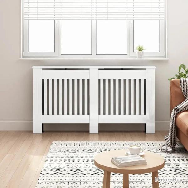 Cache-radiateur moderne avec �tag�re rangement 152 x 19 x 81 cm en bois d'ing�nierie blanc brillant