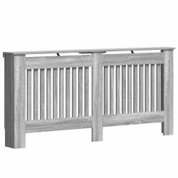 Cache-radiateur en bois d'ing&eacute;nierie 172 x 19 x 81,5 cm avec rangement design moderne en gris sonom