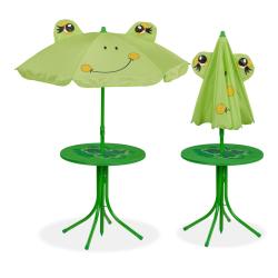 Salon de jardin enfant pliable table chaises parasol 49,5 x 49,5 cm en fer vert 13_0007801