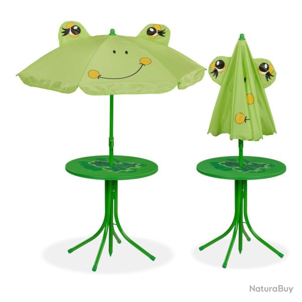 Salon de jardin enfant pliable table chaises parasol 49,5 x 49,5 cm en fer vert 13_0007801