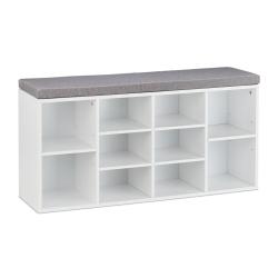 Banc &agrave; chaussures moderne avec coussin assise 90 x 30 x 45 cm pratique style &eacute;pur&eacute; en bois blanc 13