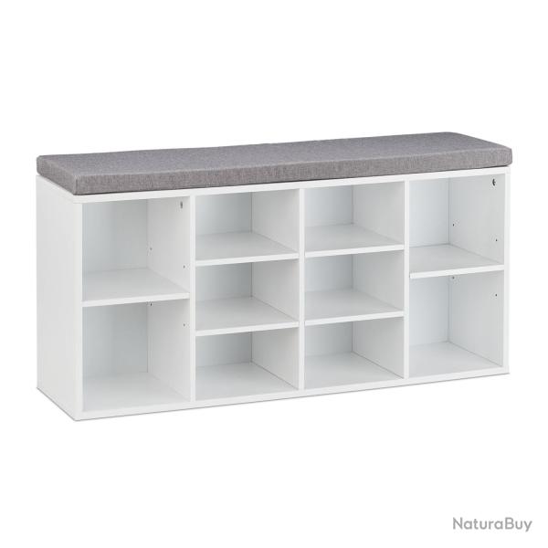 Banc � chaussures moderne avec coussin assise 90 x 30 x 45 cm pratique style �pur� en bois blanc 13