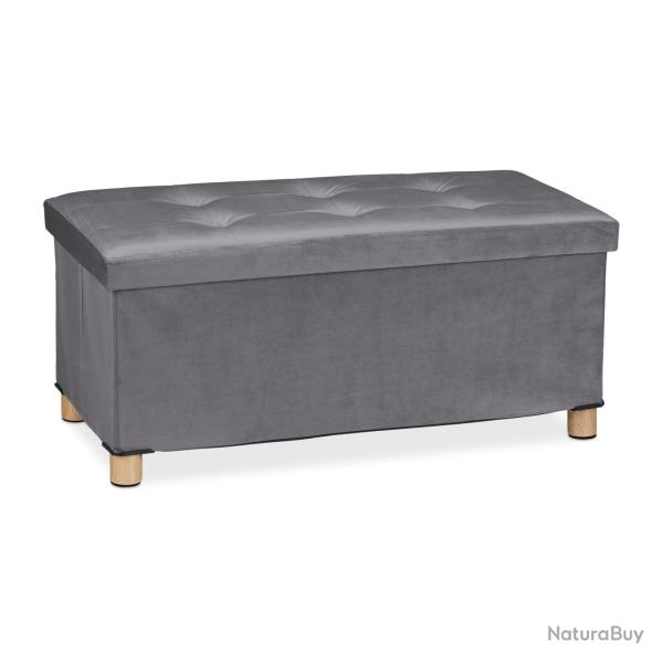 Banquette de rangement moderne pliable pour salon couloir 34 x 76 x 38 cm en velours gris 13_0010923