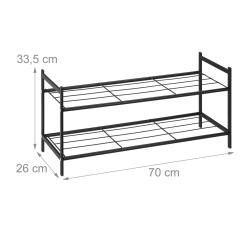 Lot de 2 &eacute;tag&egrave;res &agrave; chaussures empilables modernes salon dressing 70 x 26 x 33,5 cm en m&eacute;tal noir 1
