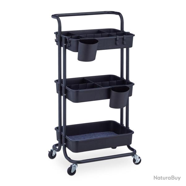 Desserte � roulettes polyvalente cuisine salle de bain 3 niveaux 75 x 40 x 85 cm en m�tal noir 13_0