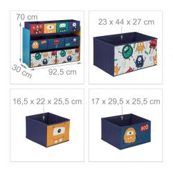Commode de rangement pratico-pratique chambre d'enfant 70 x 30 x 80 cm motif monstres en tissu mult