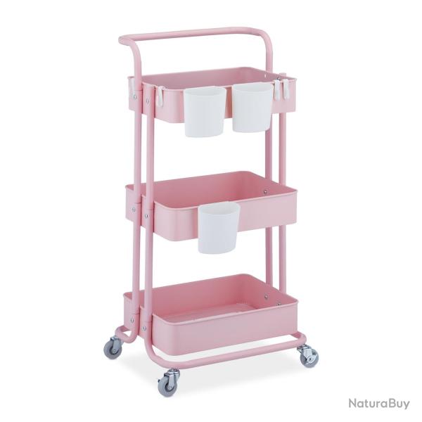 Desserte � roulettes pratique 3 niveaux id�ale cuisine salle de bain 76 x 34 x 80 cm en m�tal rose