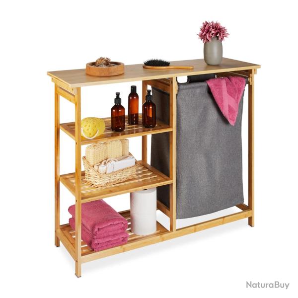 �tag�re � linge combin�e pratique salle de bain 3 niveaux 80 x 30 x 30 cm en bambou naturel 13_0013