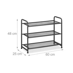 &Eacute;tag&egrave;re &agrave; chaussures pratique design contemporain 3 niveaux 75 x 24 x 90 cm en m&eacute;tal noir 13_0013918