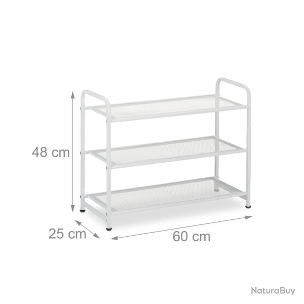 �tag�re � chaussures � 3 niveaux design contemporain entr�e chambre 90 x 30 x 100 cm en acier blanc