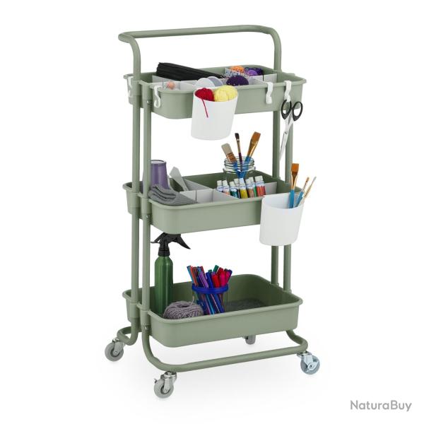 Desserte � roulettes universelle 3 niveaux rangement cuisine salle de bain pratique en m�tal vert 1
