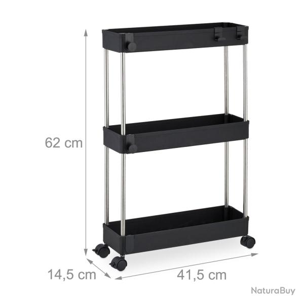 Chariot de rangement � roulettes polyvalent cuisine salle de bain 3 niveaux 90 x 30 x 80 cm en m�ta